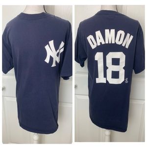 JOHNNY DAMON NEW YORK YANKEES Mens Large Vintage Majestic Baseball Jersey Shirt
